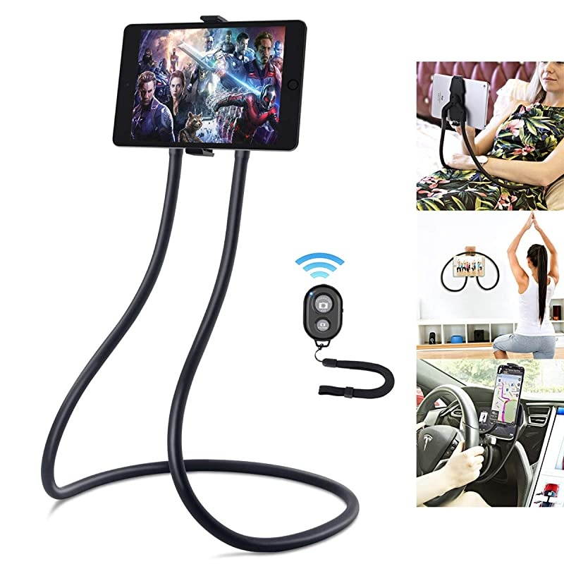 Upgrade Gooseneck Tablet Holder Tablet Stand for Bed Universal Tablet Mount Holder with Remote Lazy Neck Phone Holder Compatible with iPad Mini Pro Air iPhone Series Samsung Tabs More