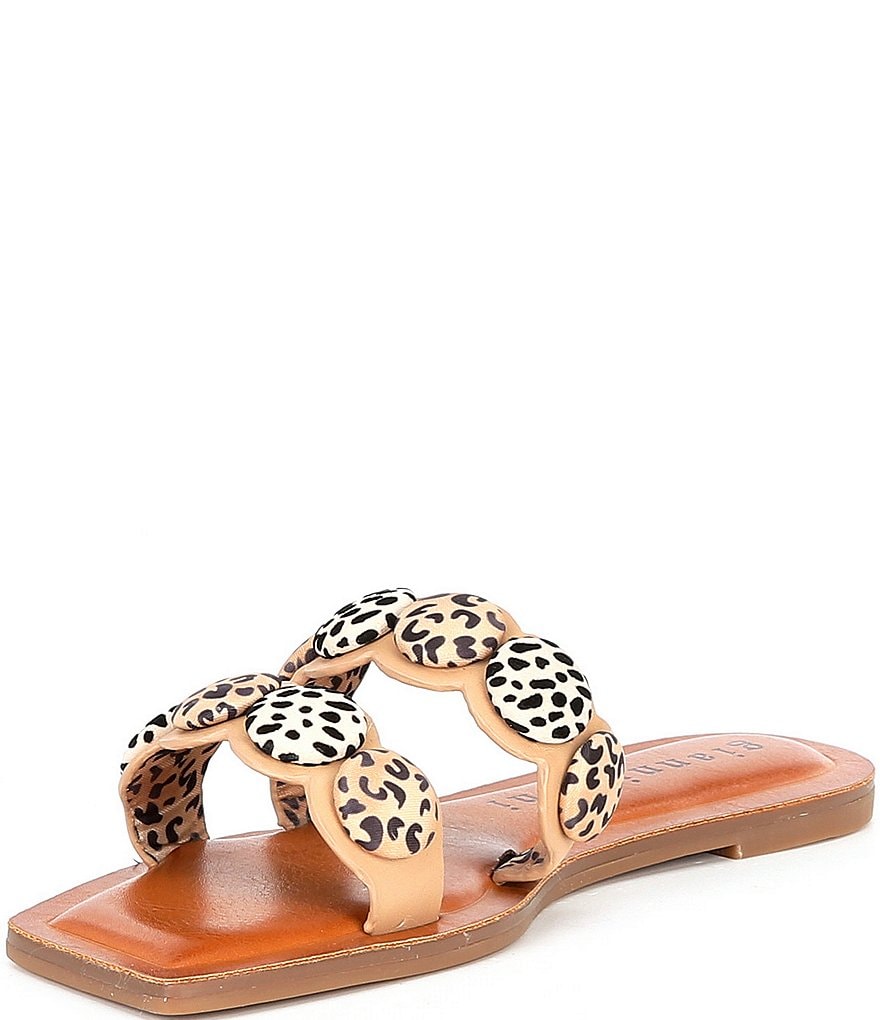 Gianni Bini Daysha Two Band Printed Button Detailed Square Toe Slides