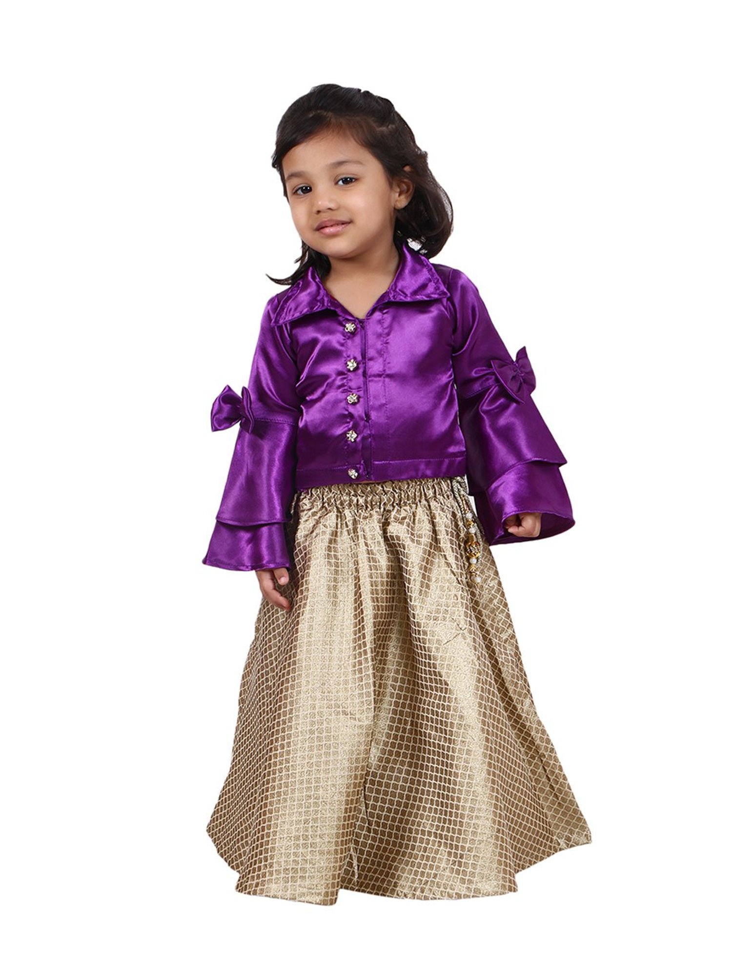Passion Petals Kids Purple & Beige Printed Lehenga With Choli