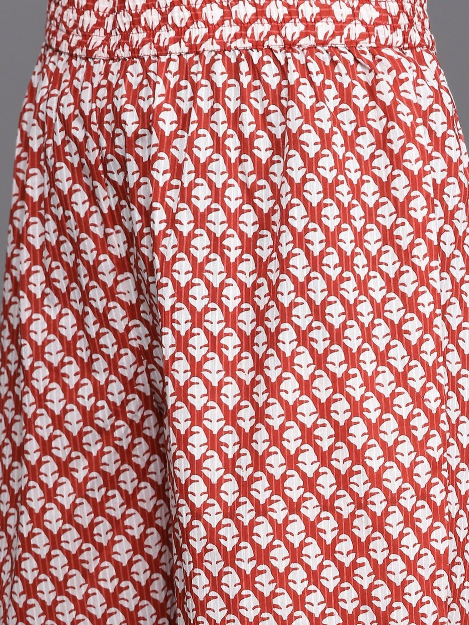 KSUT Rust Cotton Printed Kurta Pant Set With Dupatta