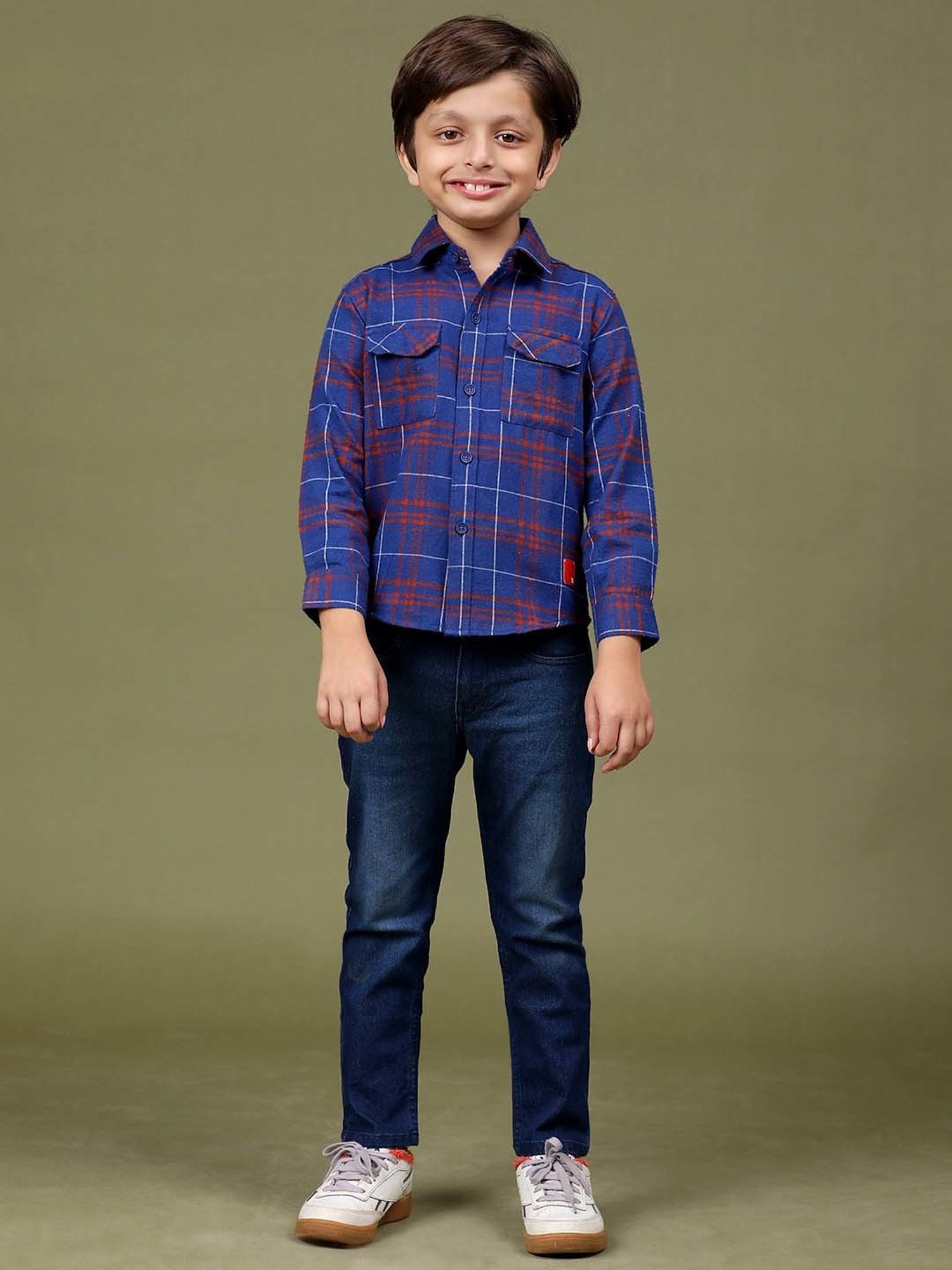 Tales & Stories Kids Royal Blue Chequered Full Sleeves Shirt