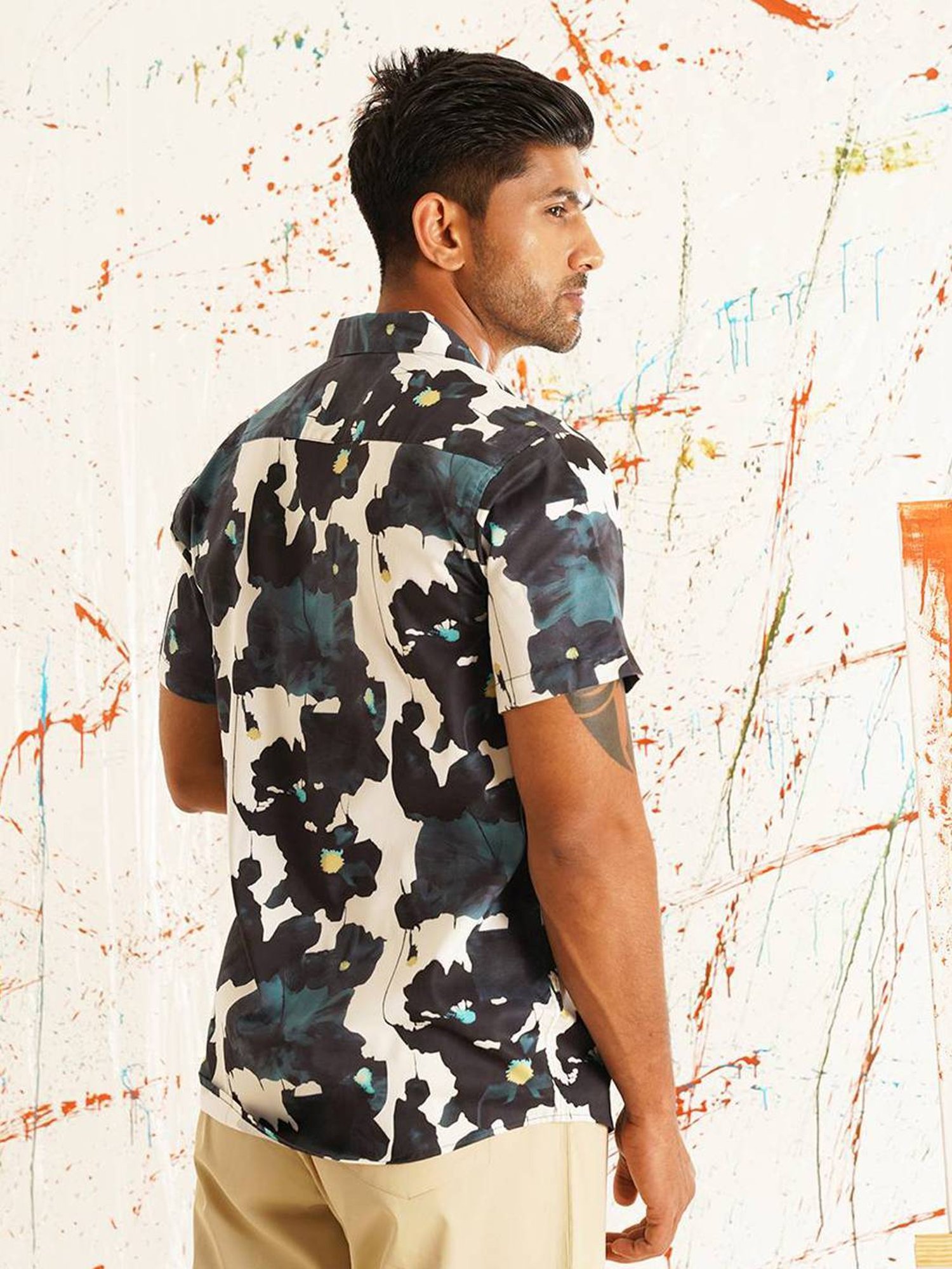 Indian Needle Teal Regular Fit Printed Shirt