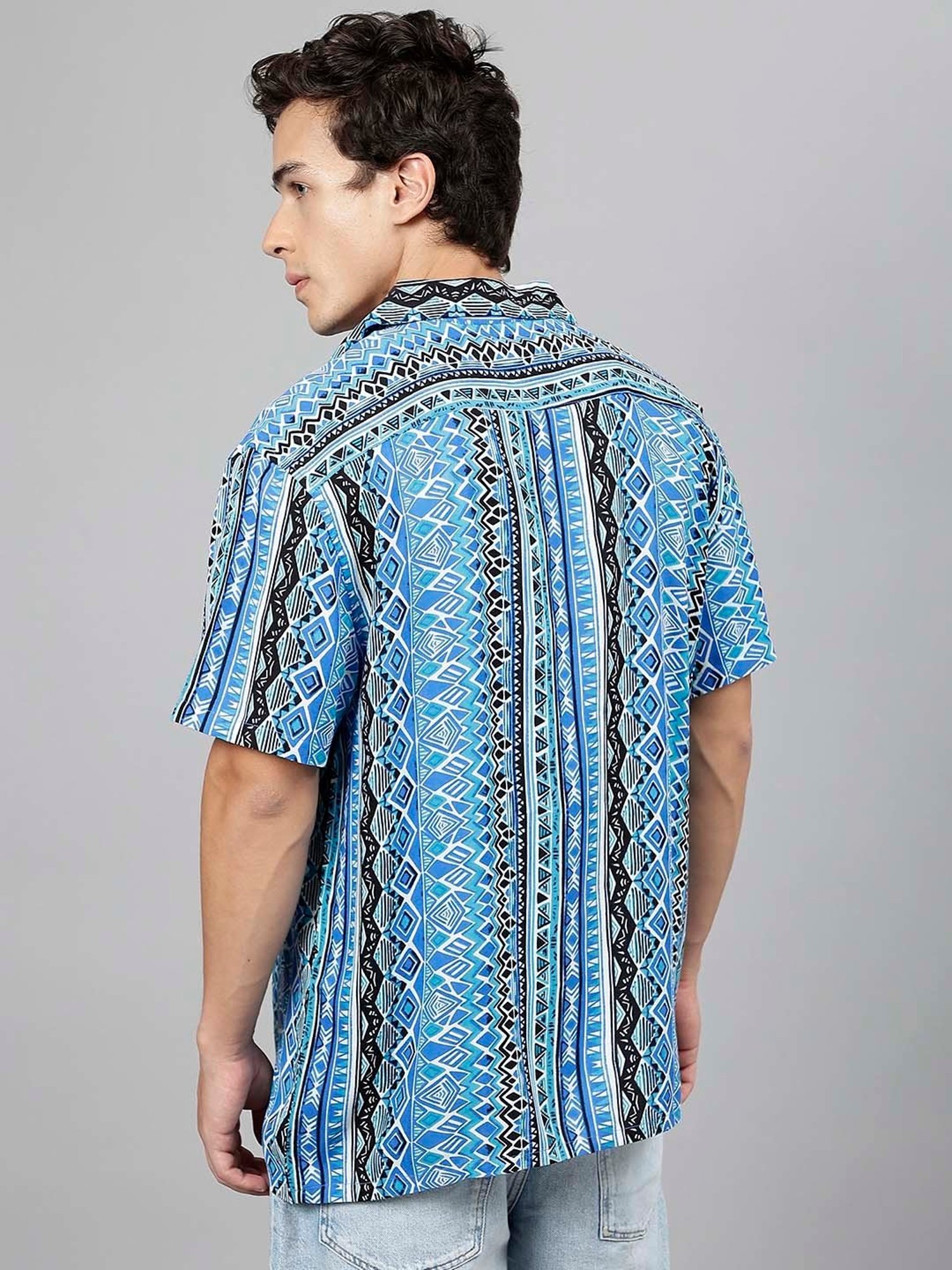 English Navy Blue Relaxed Fit Printed Shirt