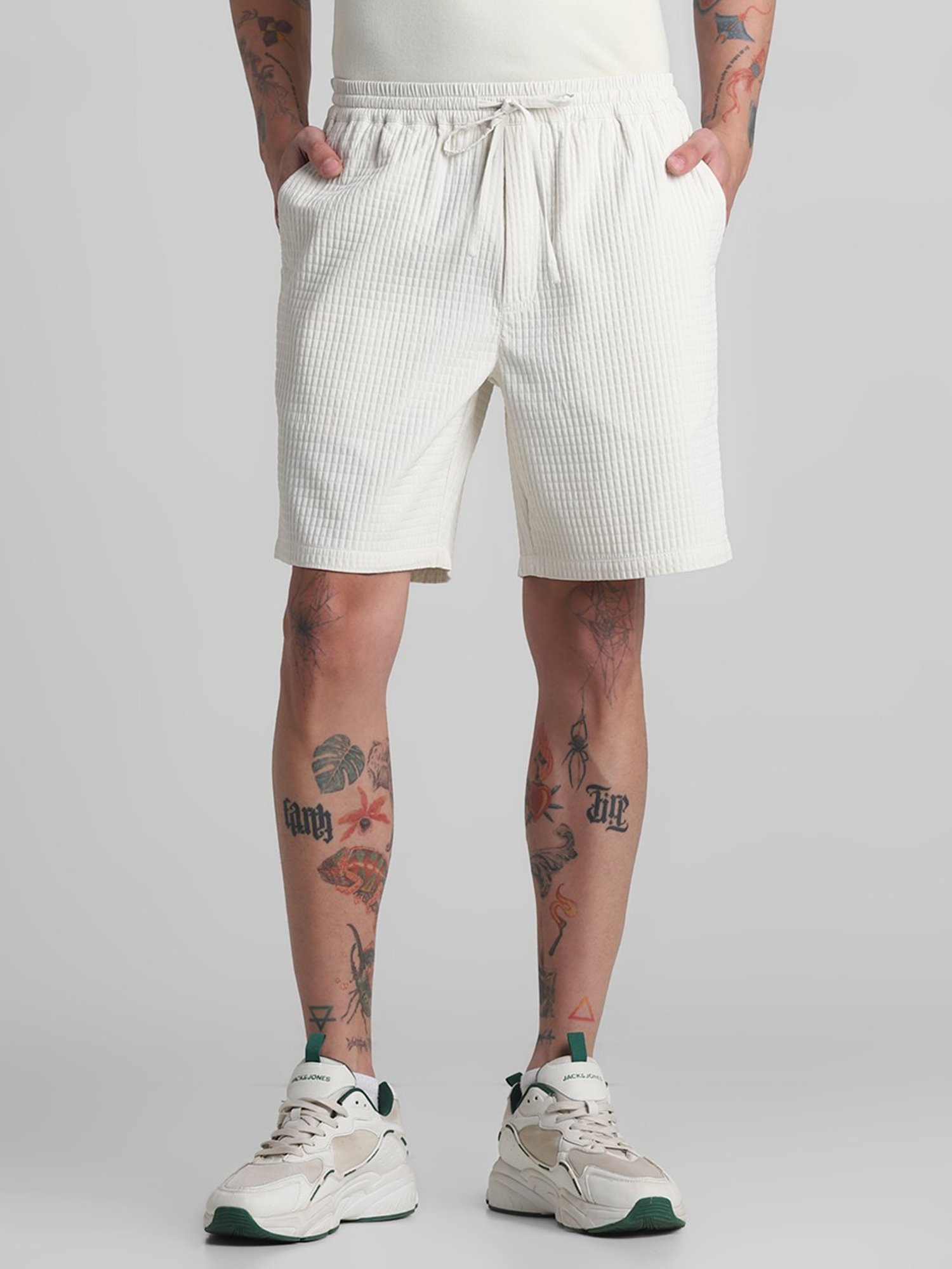 Jack & Jones Off White Regular Fit Textured Shorts