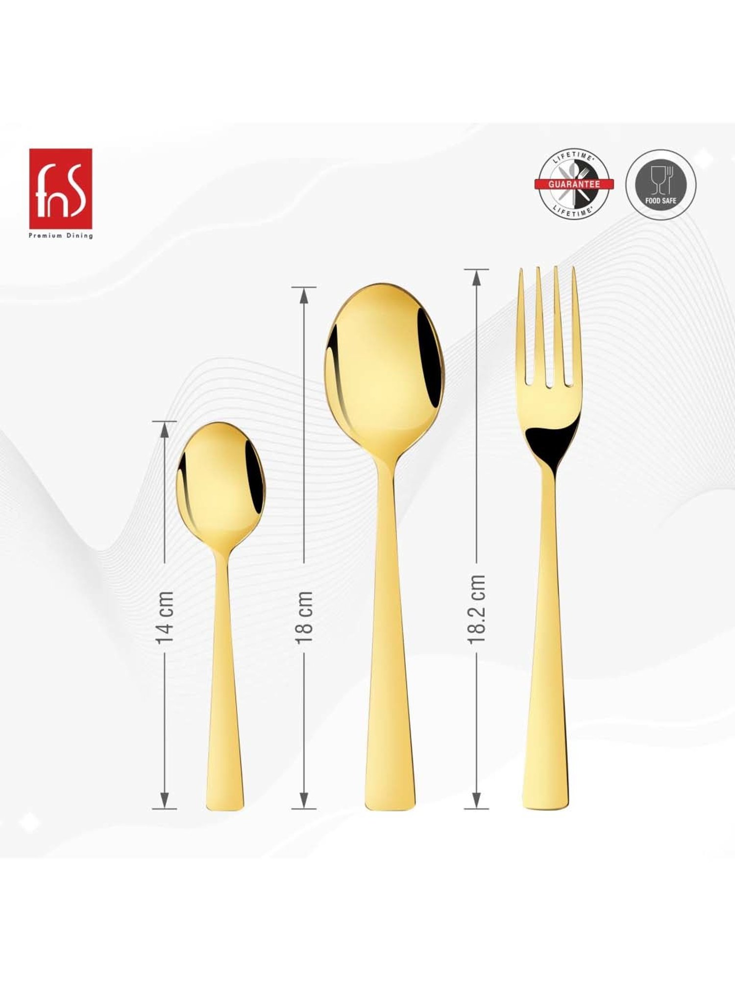 FnS Alexa Gold Stainless Steel Cutlery - Set of 18