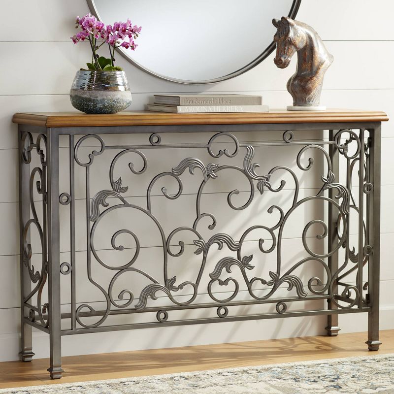 Kensington Hill Leda 50 1/2" Wide Antique Pewter and Elm Wood Console Table