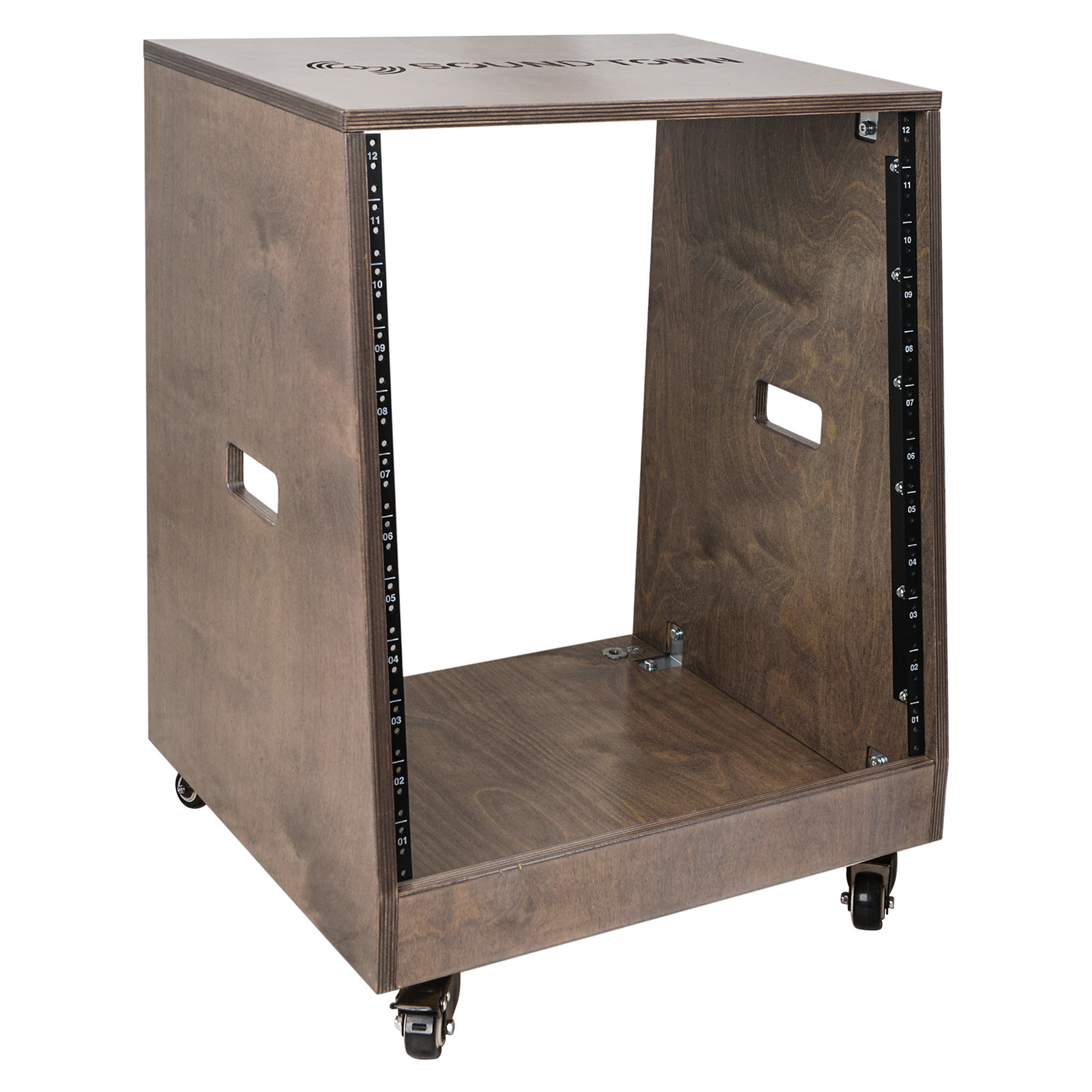 Sound Town DIY Slanted 12U Studio Rack, Plywood, Weathered Gray, Rubber Feet, Casters (SDRK-12TB)