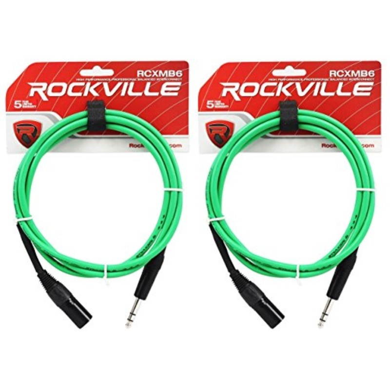2 rockville rcxmb6g green 6' male rean xlr to 1/4'' trs balanced cables