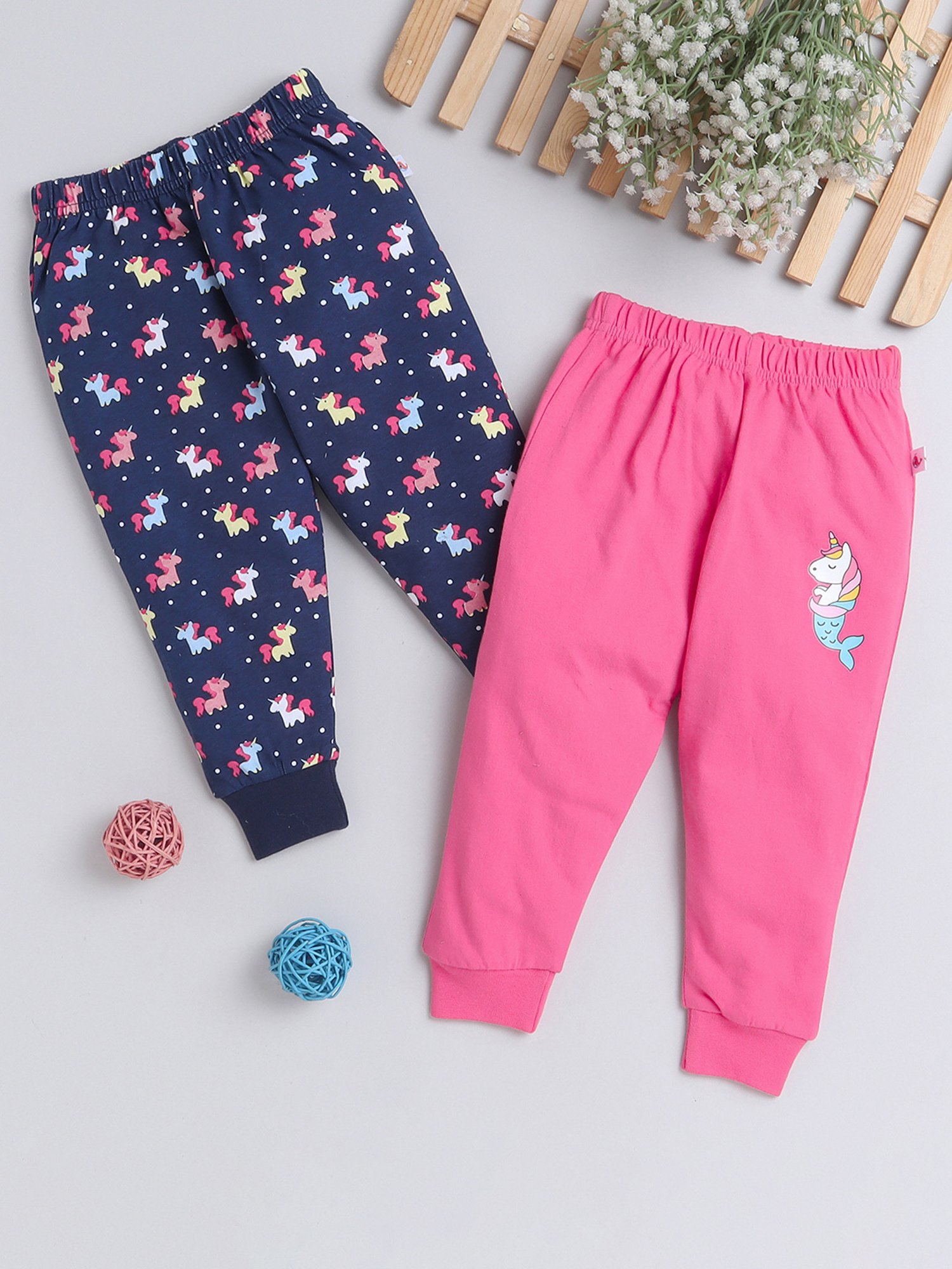 Bumzee Girls Navy & Pink Printed Pyjamas (Pack Of 2)