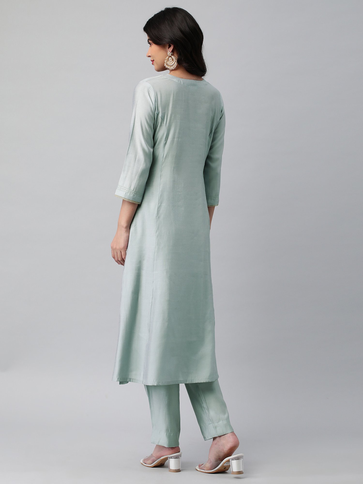 Kami Kubi Light Grey Embroidered Gotta Patti A Line Kurta