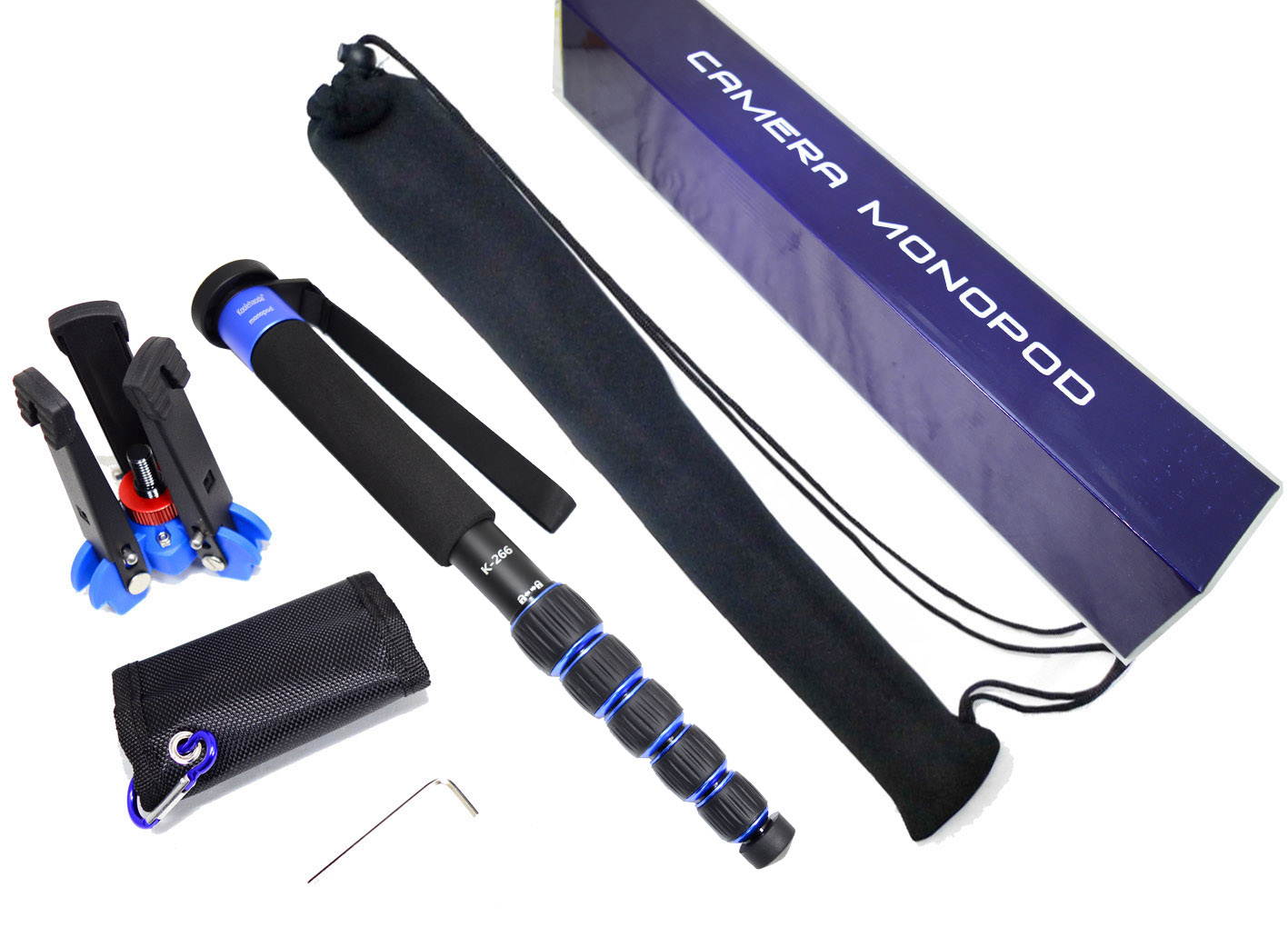 Koolehaoda Lightweight Portable 63-inches Camera Aluminium Monopod with Folding Three Feet Support Stand. 6-Section Leg, Leg max Diameter: F28MM, Folding Length: 42cm /16.5inch(K-266 Blue)