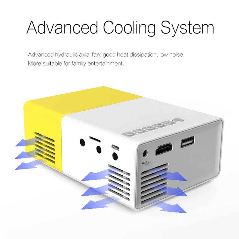 FW1S YG300 LED Projector 1080P Projection Machine with USB HD AV Micro SD Port Mini Pocket Remote Controller for Smartphone Laptop PC  US Plug