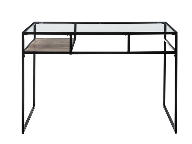 Metal & Glass Top Desk, Home Office Writing Desk, Makeup Table Desk Vanity for Home Decor,Blue,GT116