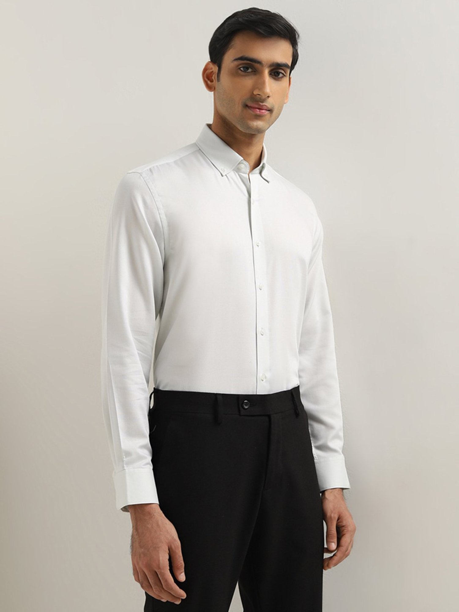 WES Formals by Westside Light Sage Slim-Fit Cotton Shirt