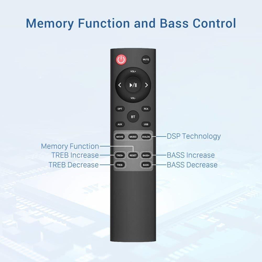 Sound bar, BYL Soundbar Wired and Wireless Bluetooth 5.0 Speaker for TV (28 Inches, Optical Cable Included, DSP, Bass Adjustable, Wall Mountable)