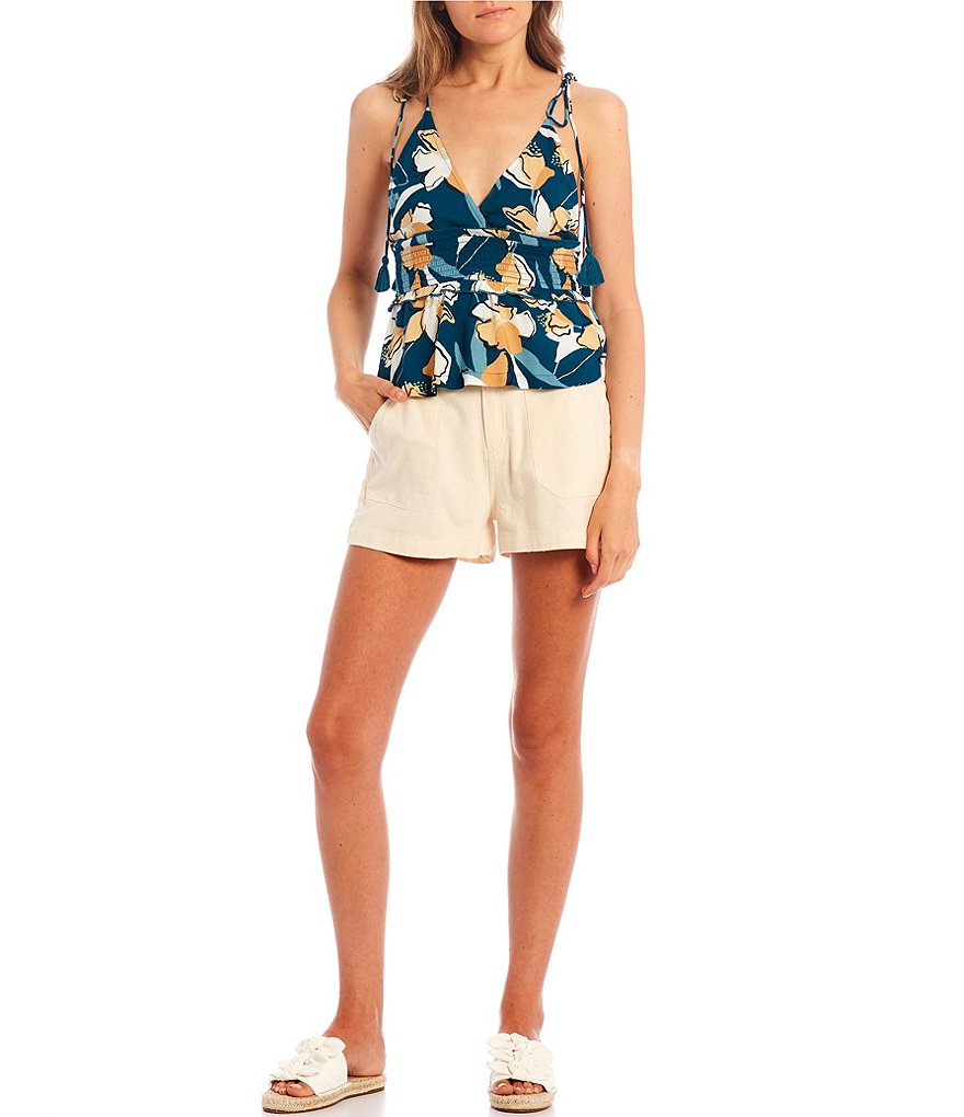 June & Hudson Floral Asymmetrical Button Front Tank Top