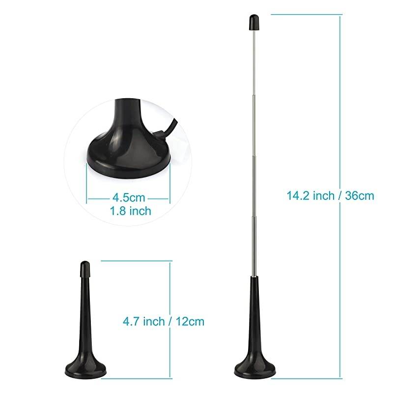 TV Antenna Digital TV Antenna Indoor Telescopic HD TV Antenna Replacement Portable Magnetic Base TV Antenna for HDTV ATSC Digital TV Converter Box TV Tuner Receiver F Type Plug 10 feet Cable