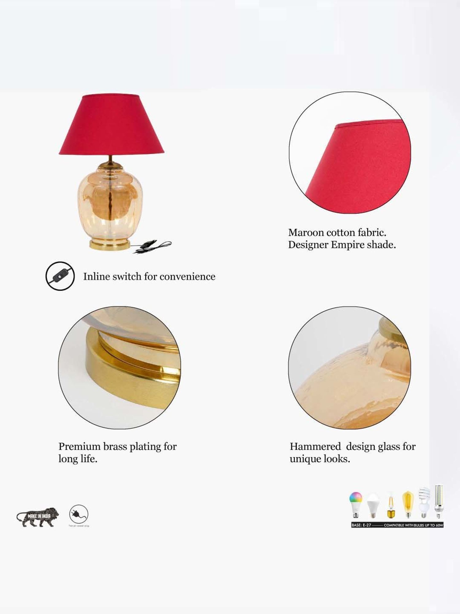 Kapoor Lamp Shades Shine Brass Metal Secret Large Tabel Lamp With Cotton Shade