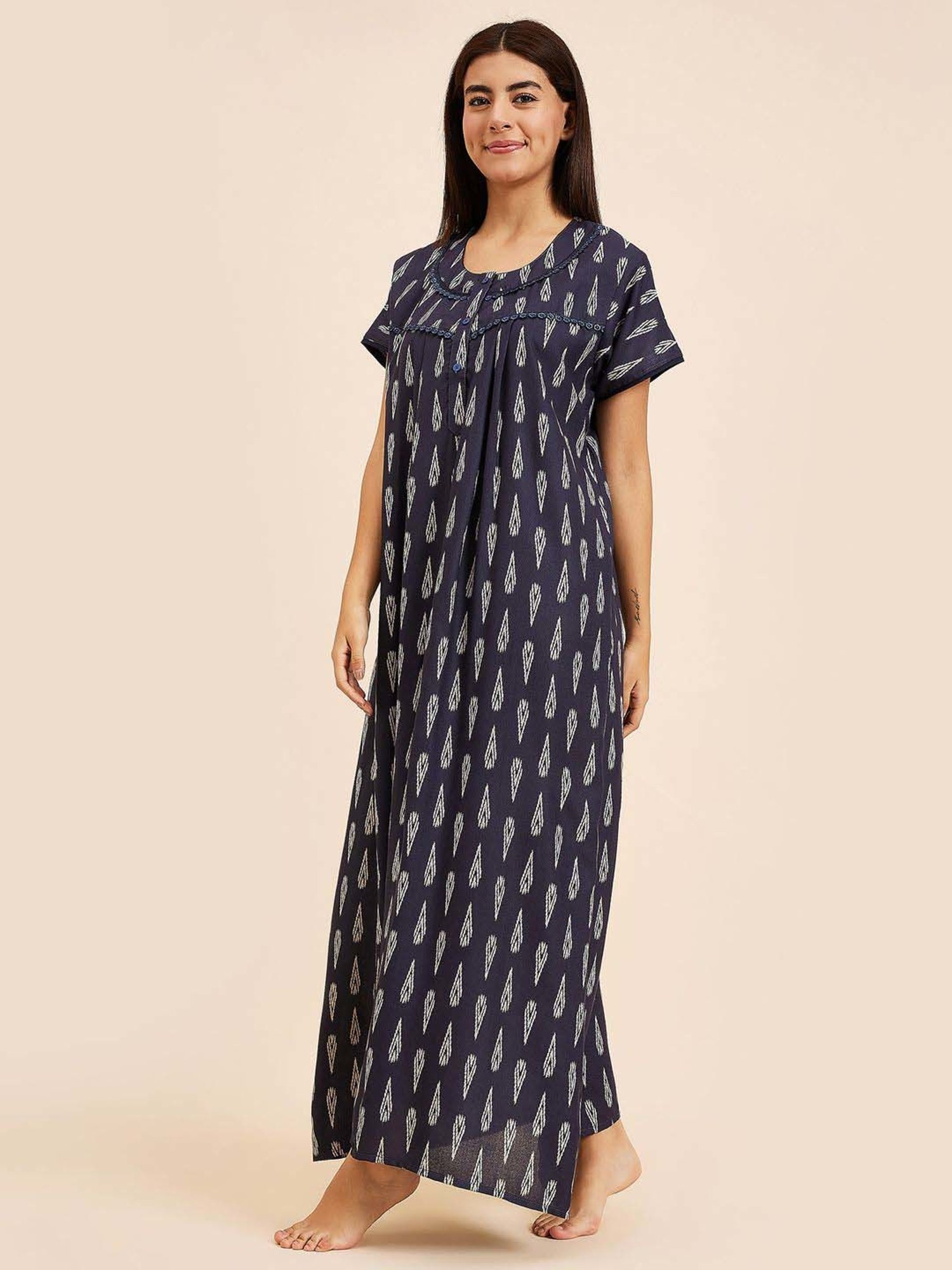 Sweet Dreams Navy Printed Night Gown