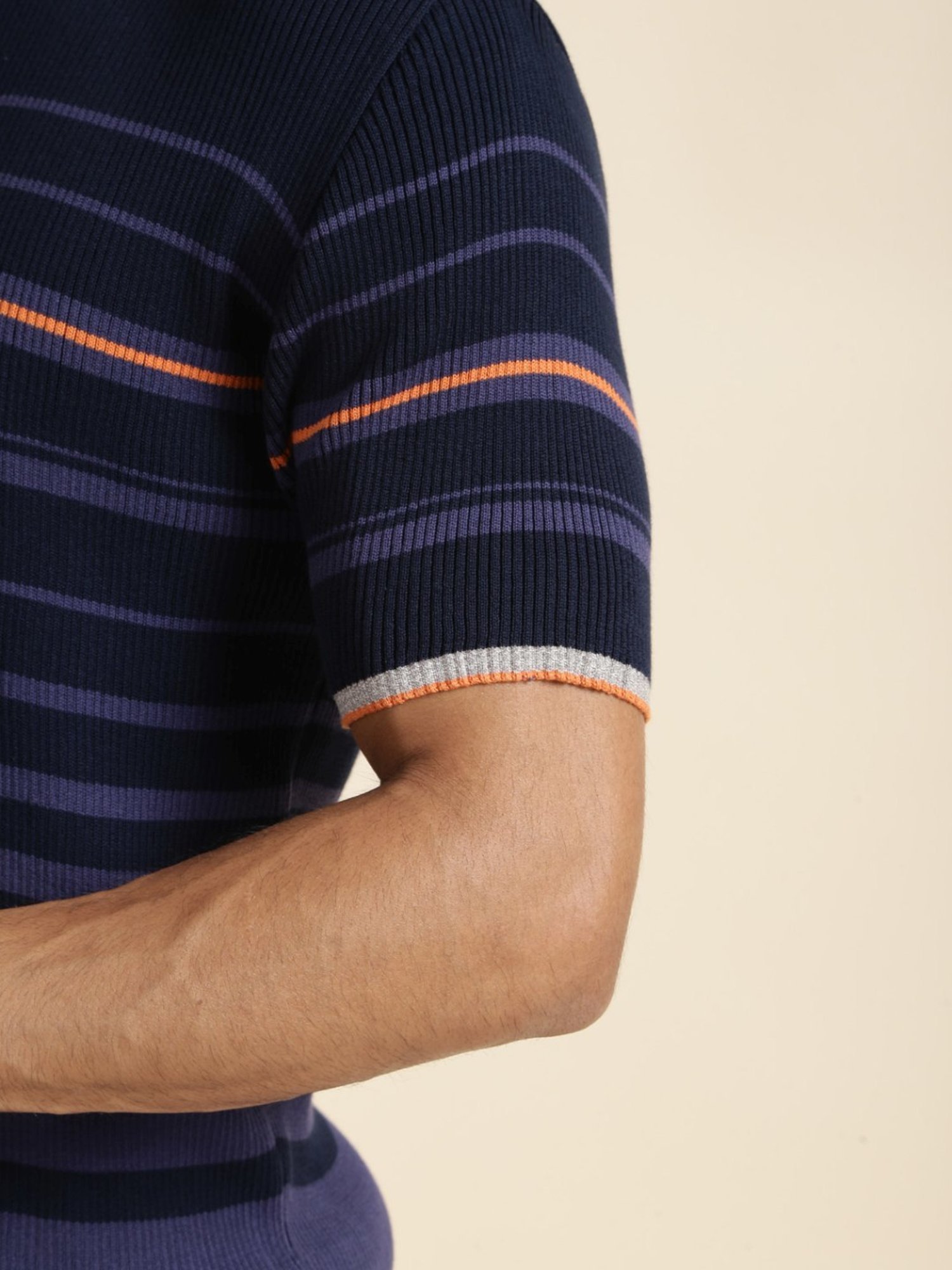 Andamen Navy Regular Fit Striped T-Shirt