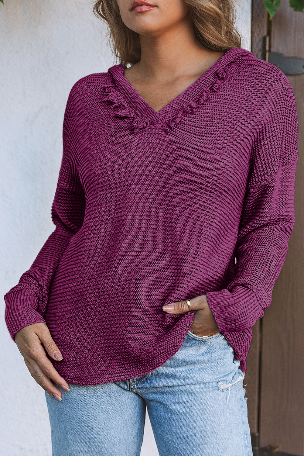 Yellow Drop Shoulder Henley Pullover Sweater With Slits
