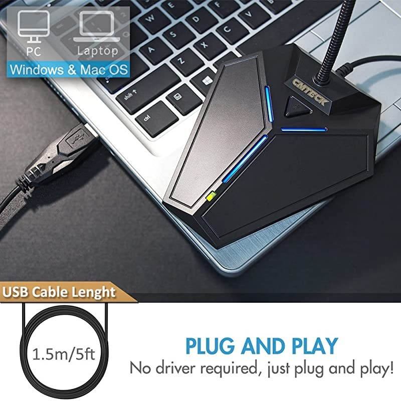 Computer Microphone Plug Play Desktop Omnidirectional Condenser PC Laptop MicMute Button with LED Indicator Compatible with WindowsMac Ideal for YouTubeSkypeRecordingGames15m 5ft