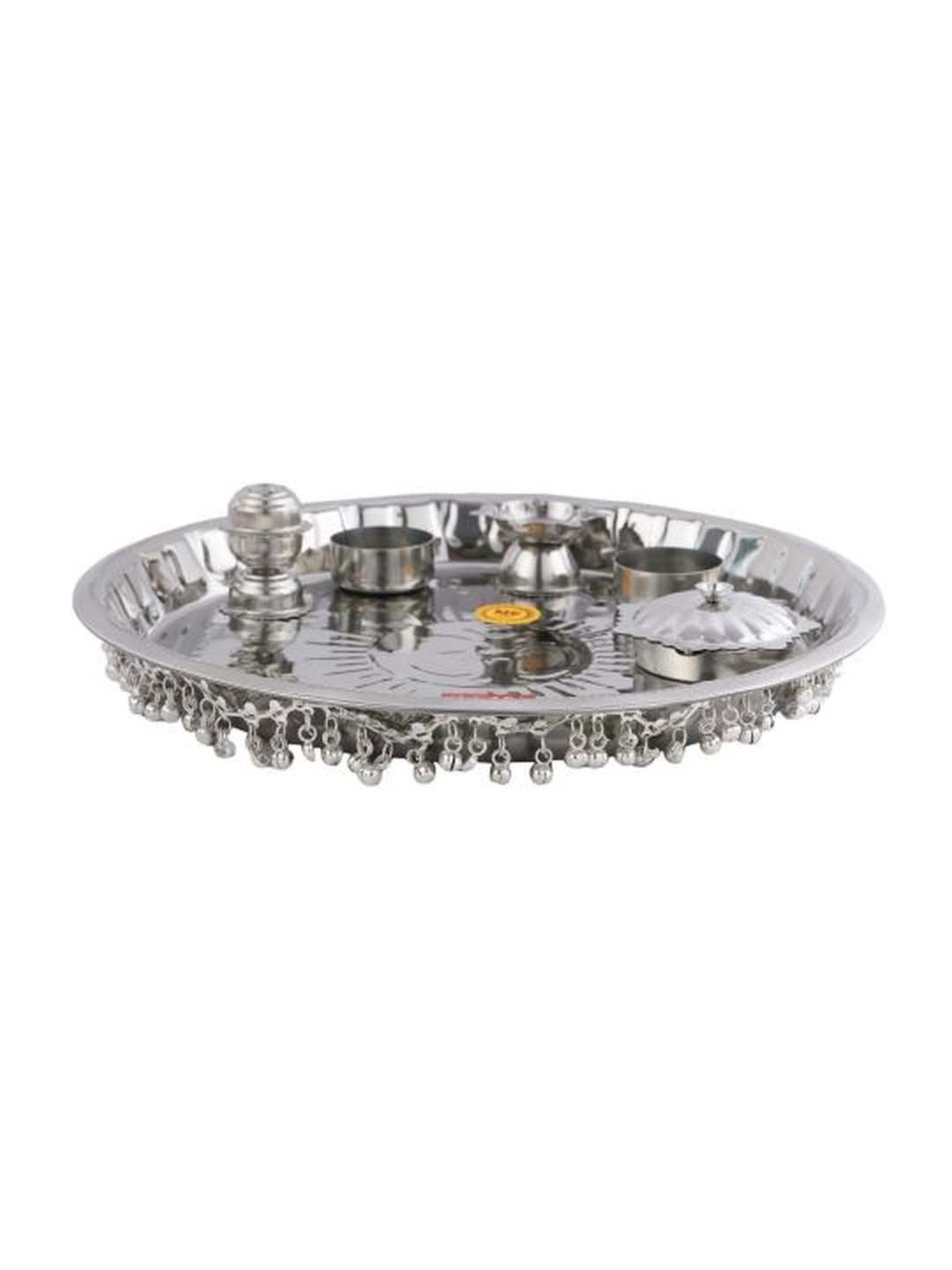 HAZEL Silver Stainless Steel Gungroo Pooja Thali
