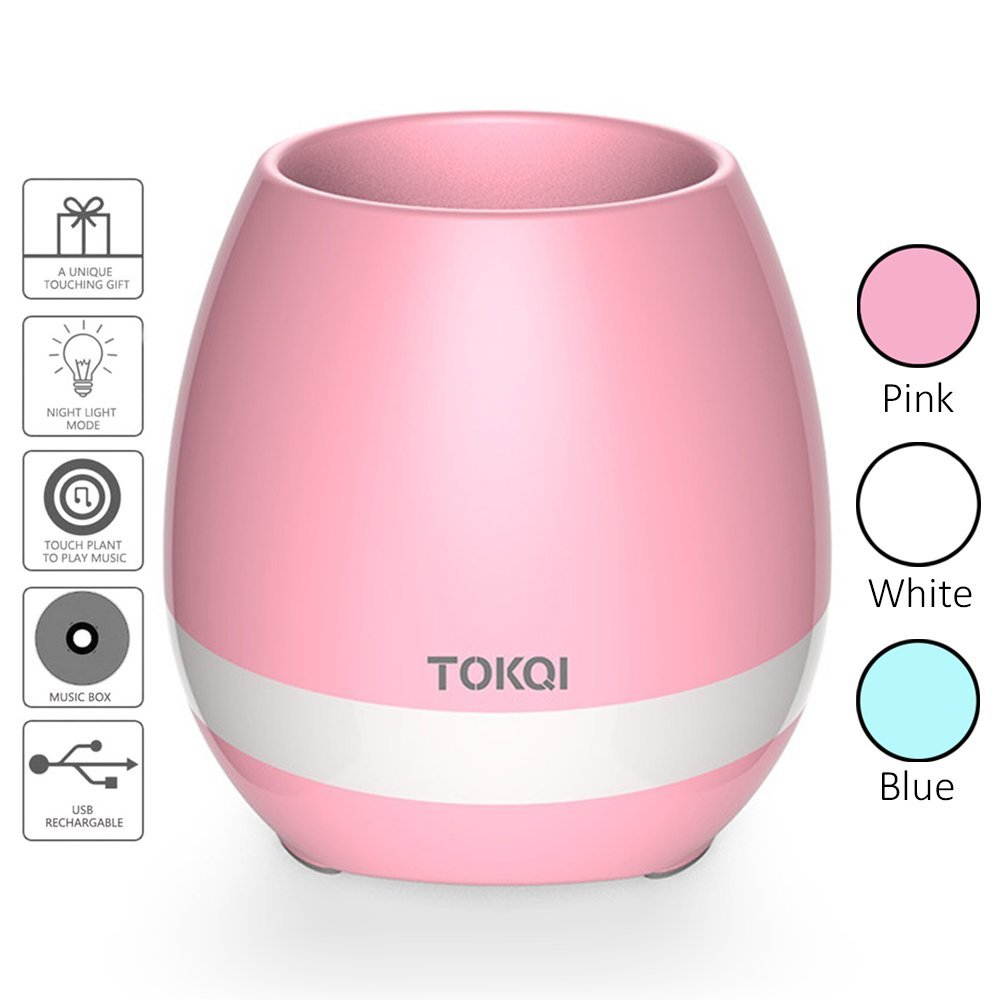 TOKQI Music Flowerpot,Luyuan Touch Plant Piano Music Playing Flowerpot Smart Multi-color LED Light Round Plant Pots Bluetooth Wireless Speaker (whitout Plants)