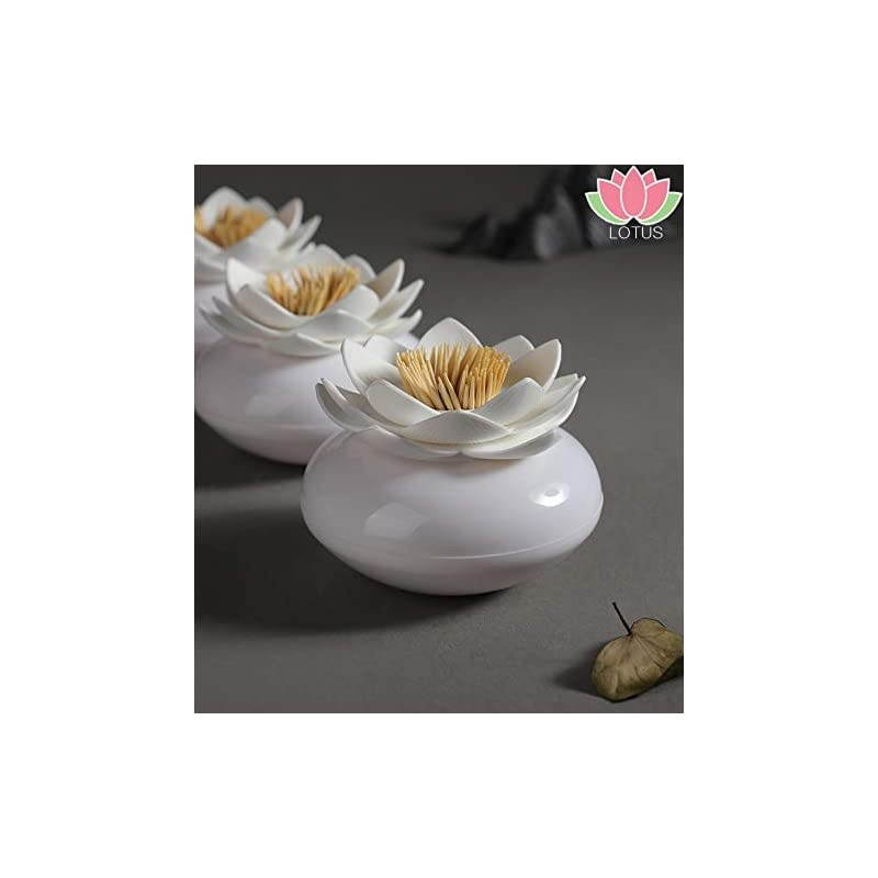 Q-Tips Holder Cotton Swab Organizer Lotus Shape Swab Cosmetic Storage Toothpick Container Bathroom Decor, White