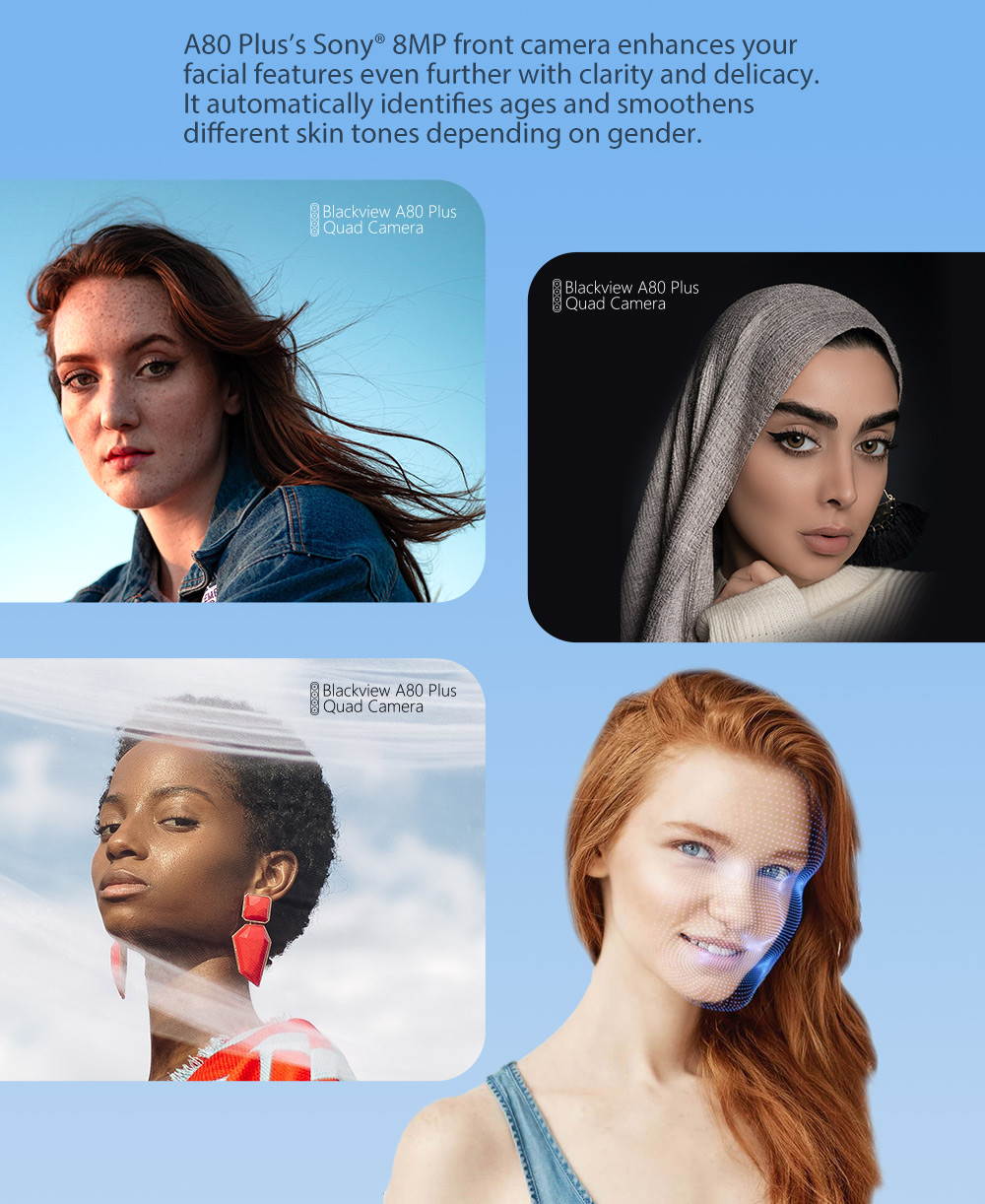 A80 Plus Smartphone, 6.49 Inch HD + Waterdrop Screen Face Unlock, Android 10.0 Unlocked Phone with 4680mAh Big Battery, Dual SIM 4G Phone