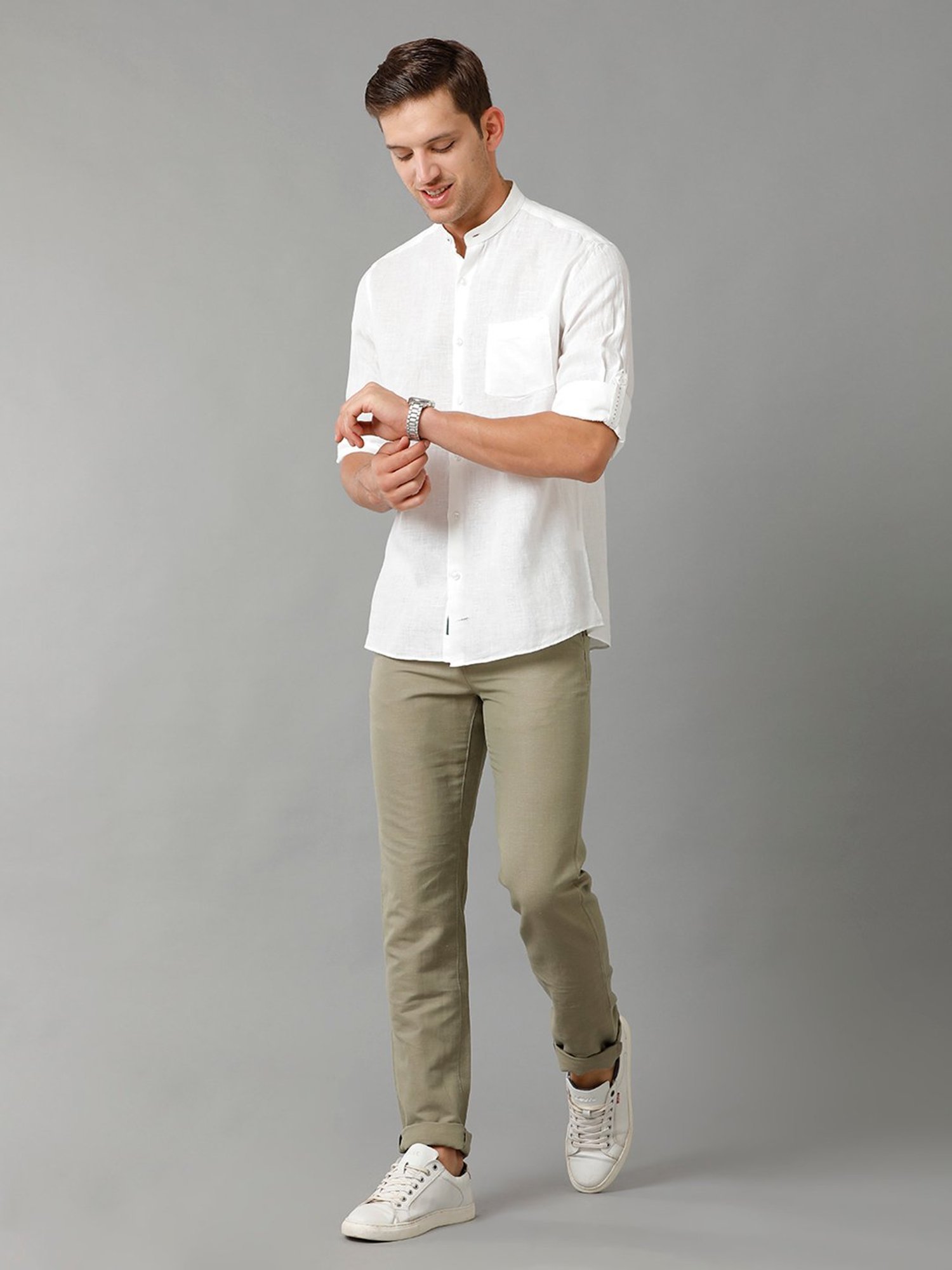 Linen Club White Contemporary Fit Self Design Linen Shirt