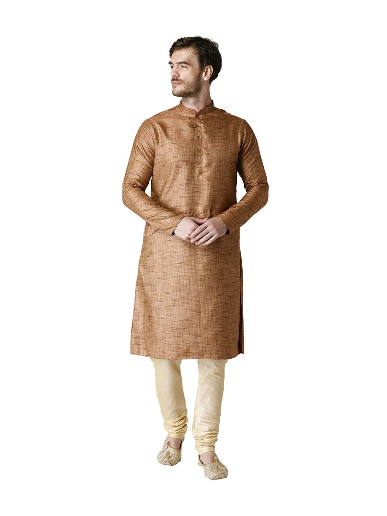 Tabard Brown & Beige Solid Regular Fit Kurta & Churidar Set