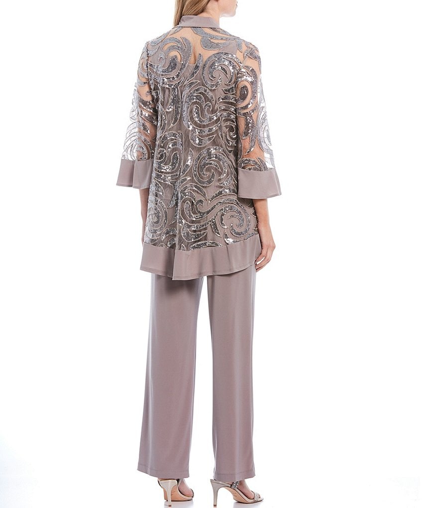 R & M Richards Swirl Sequin Jacket 2-Piece Pant Set