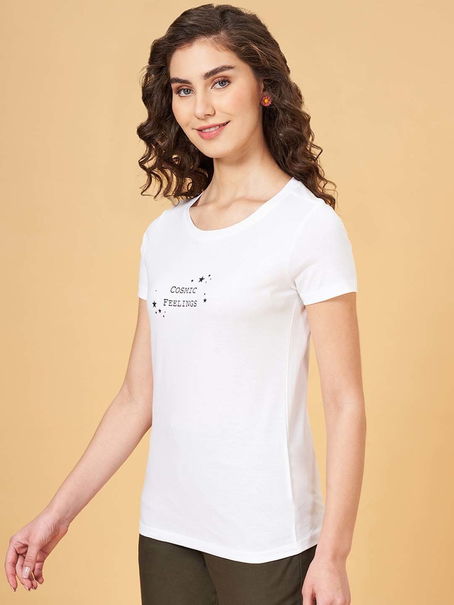 Honey by Pantaloons White Cotton Printed T-Shirt