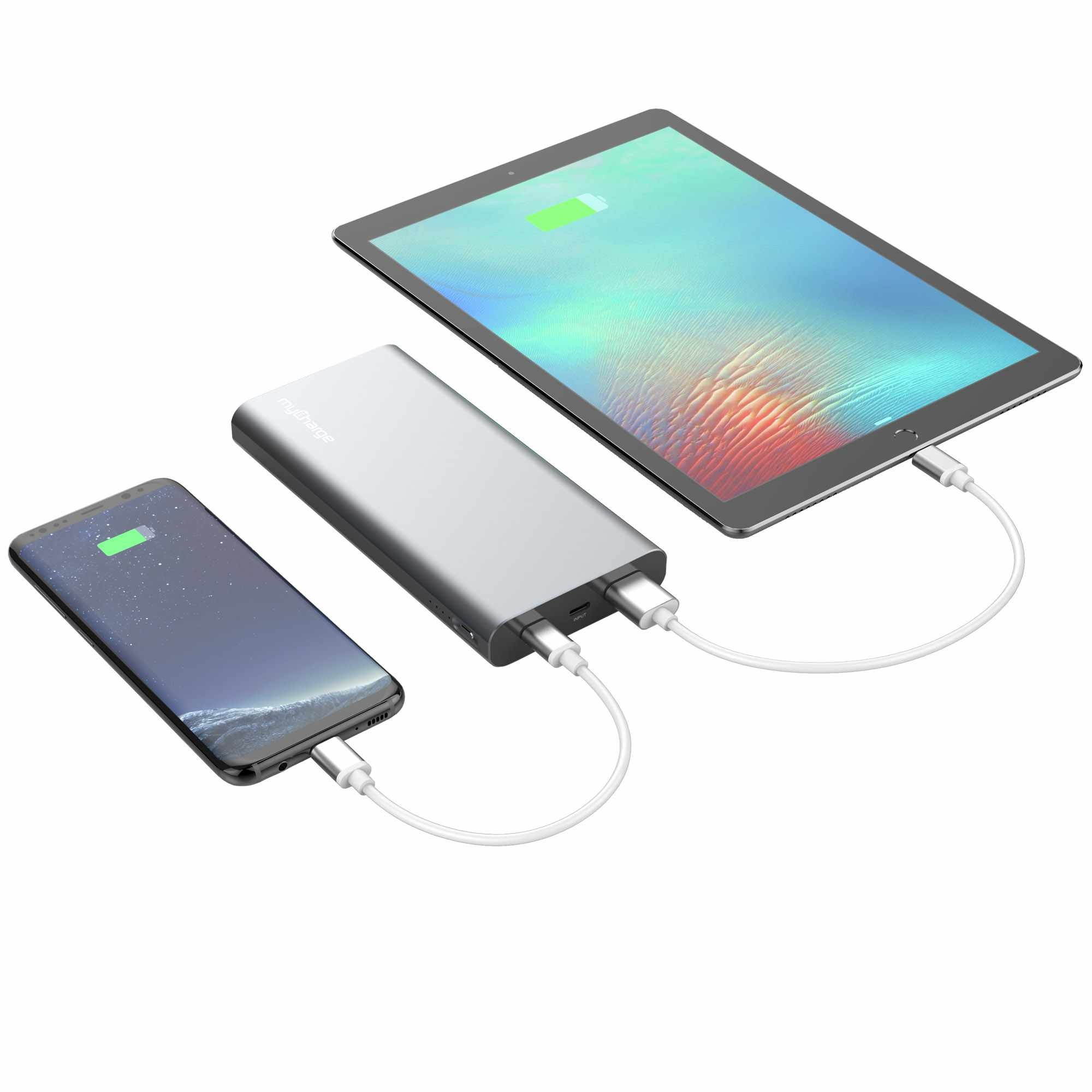 mycharge razorultra-c portable charger 16000mah / 18w dual usb qc 3.0 external battery pack power bank for usb-a and usb-c devi