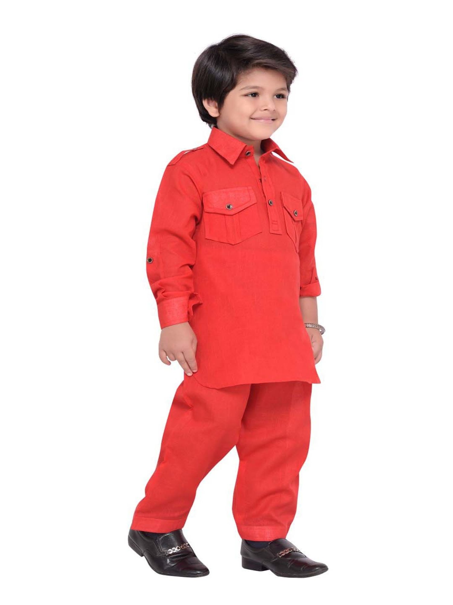 AJ Dezines Kids Red Regular Fit Full Sleeves Kurta Set