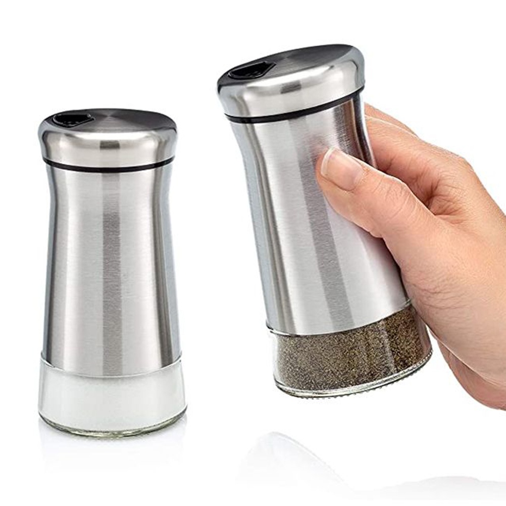 1Pc Stainless Steel Glass Seasoning Bottle Can Jar Pepper Container Kitchen Supply Home Accessory for Home Restaurant Kitchen