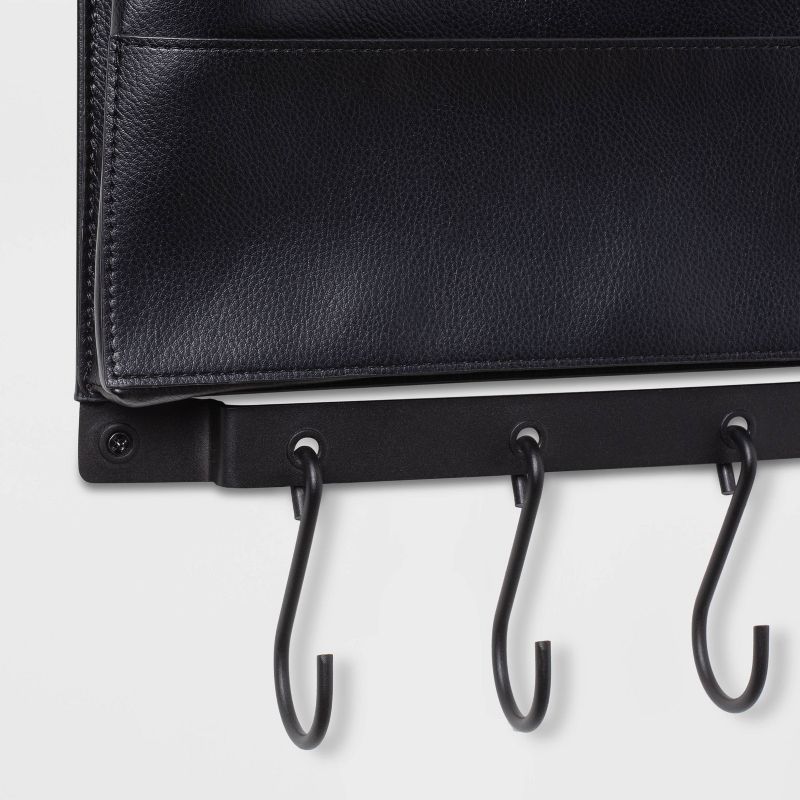 Entryway Faux-Leather Mail Holder/Hook Rail Black - Threshold™