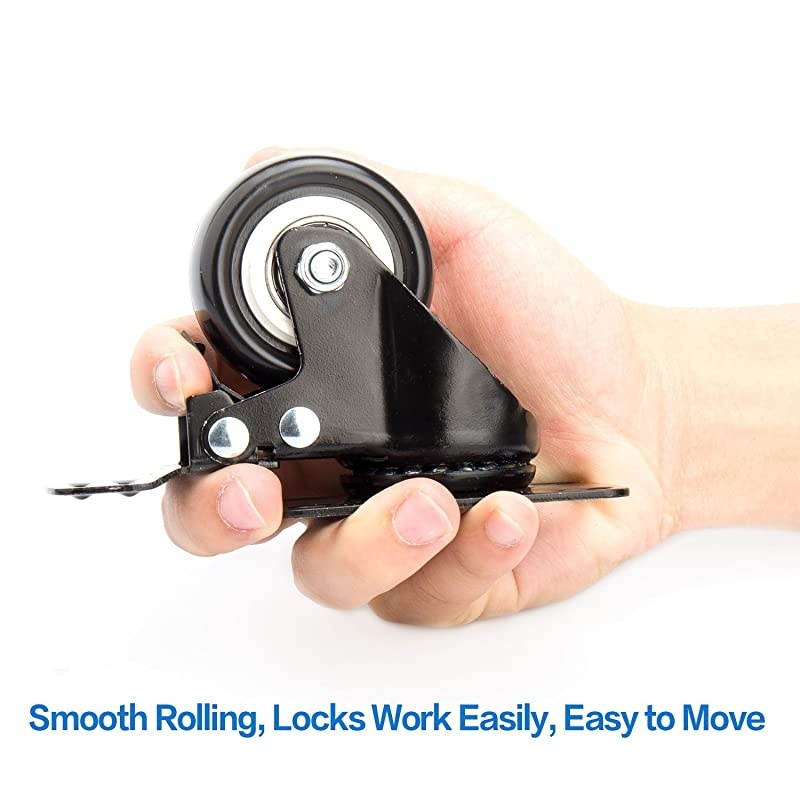 Swivel Caster Wheels with Safety Dual Locking and Polyurethane Foam No Noise Wheels, Heavy Duty - 150 Lbs Per Caster (Pack of 4)