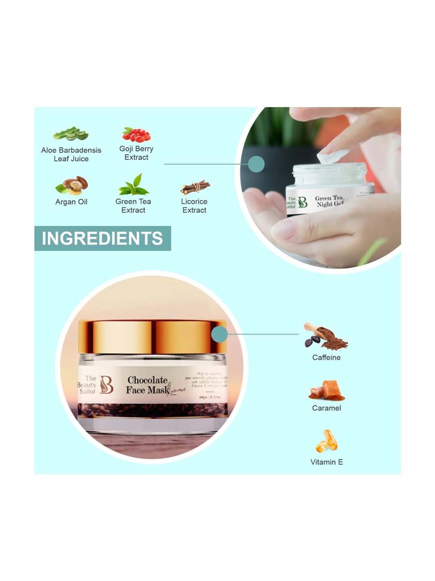 The Beauty Sailor Green Tea Night Gel Cream & Chocolate Face Mask