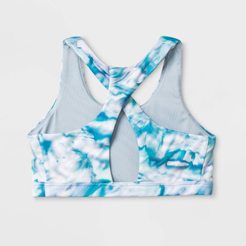 Girls' Microfiber Cross Back Sports Bra - All in Motion™ Teal/White M