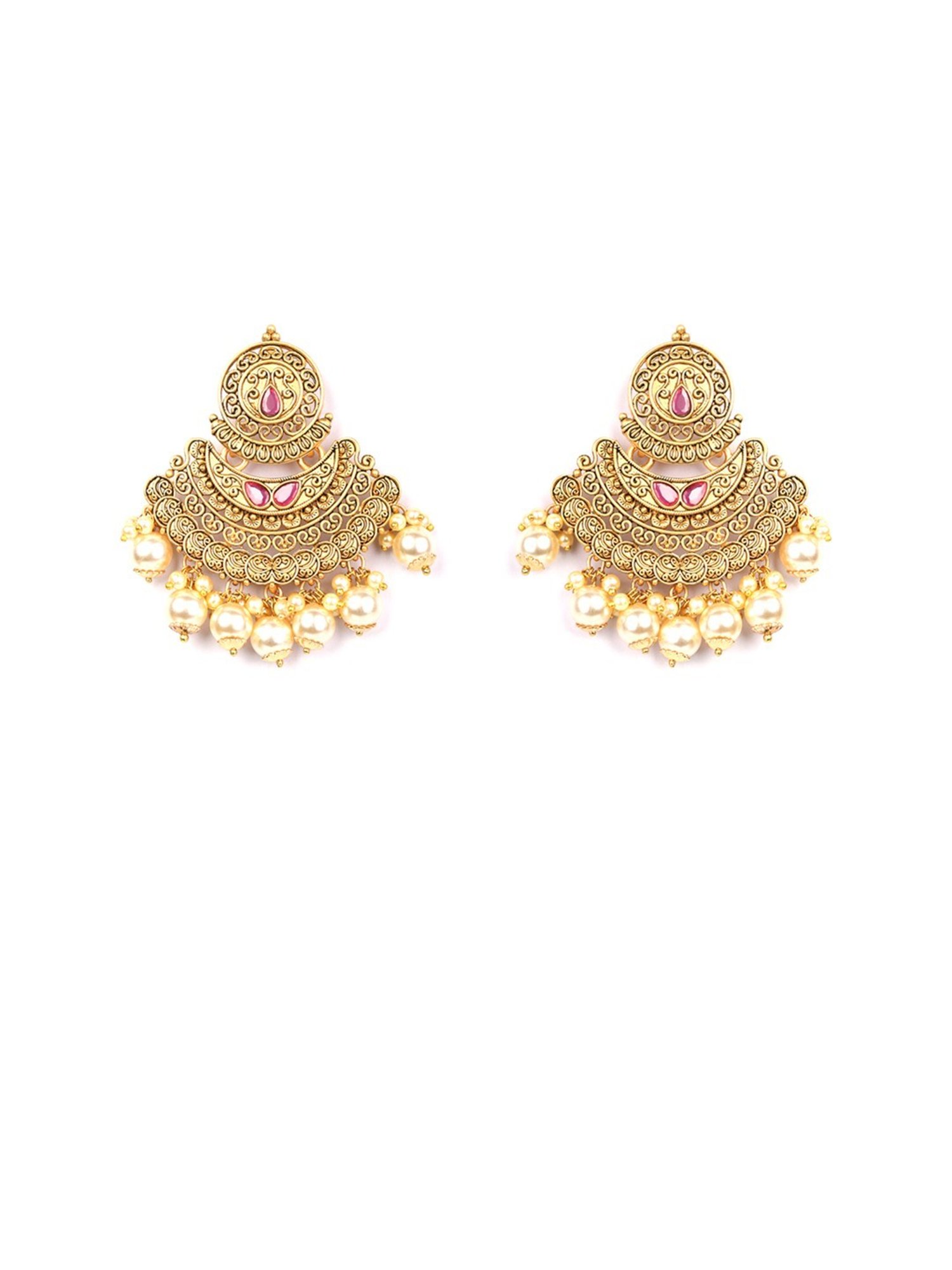 Priyaasi Pearls Beads Gold-Plated Dangler Earrings