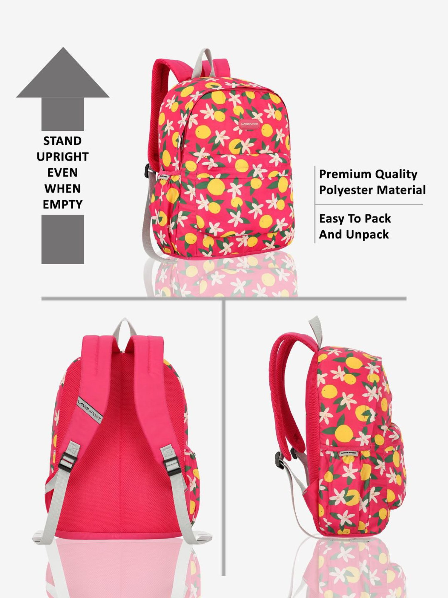 Lavie Sport Lime 18L Printed Casual Backpack |School Bag for Girls (Magenta)