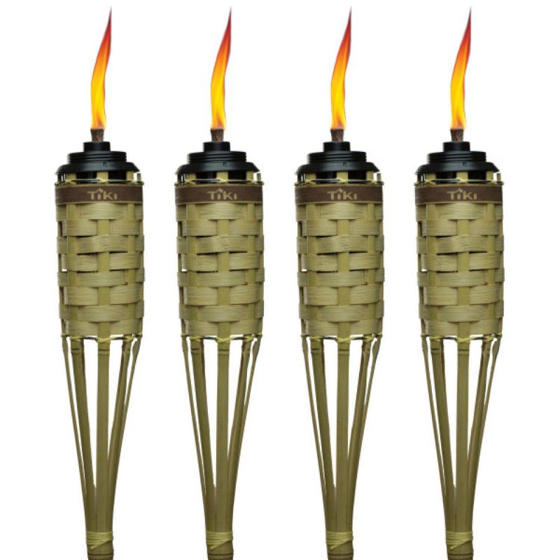 4pk BARBADOS Easy Pour 57" Bamboo Classic Patio Torch Mixed Material Brown - TIKI