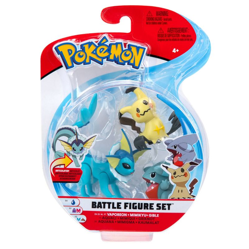 Pokemon Battle 3pk Figure Set - Gible, Mimikyu & Vaporeon