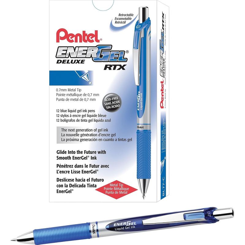 Pentel EnerGel Deluxe RTX Retractable Gel Pens Medium Point Blue Ink 639712