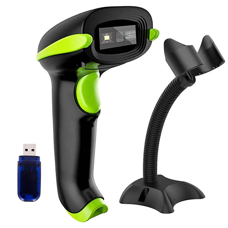 2D Wireless Barcode Scanner with Stand Compatible with Bluetooth 24G Wireless Wired Connection Cordless QR Code Scanner USB Image Bar Code Reader for Computer Tablet iPhone iPad Android