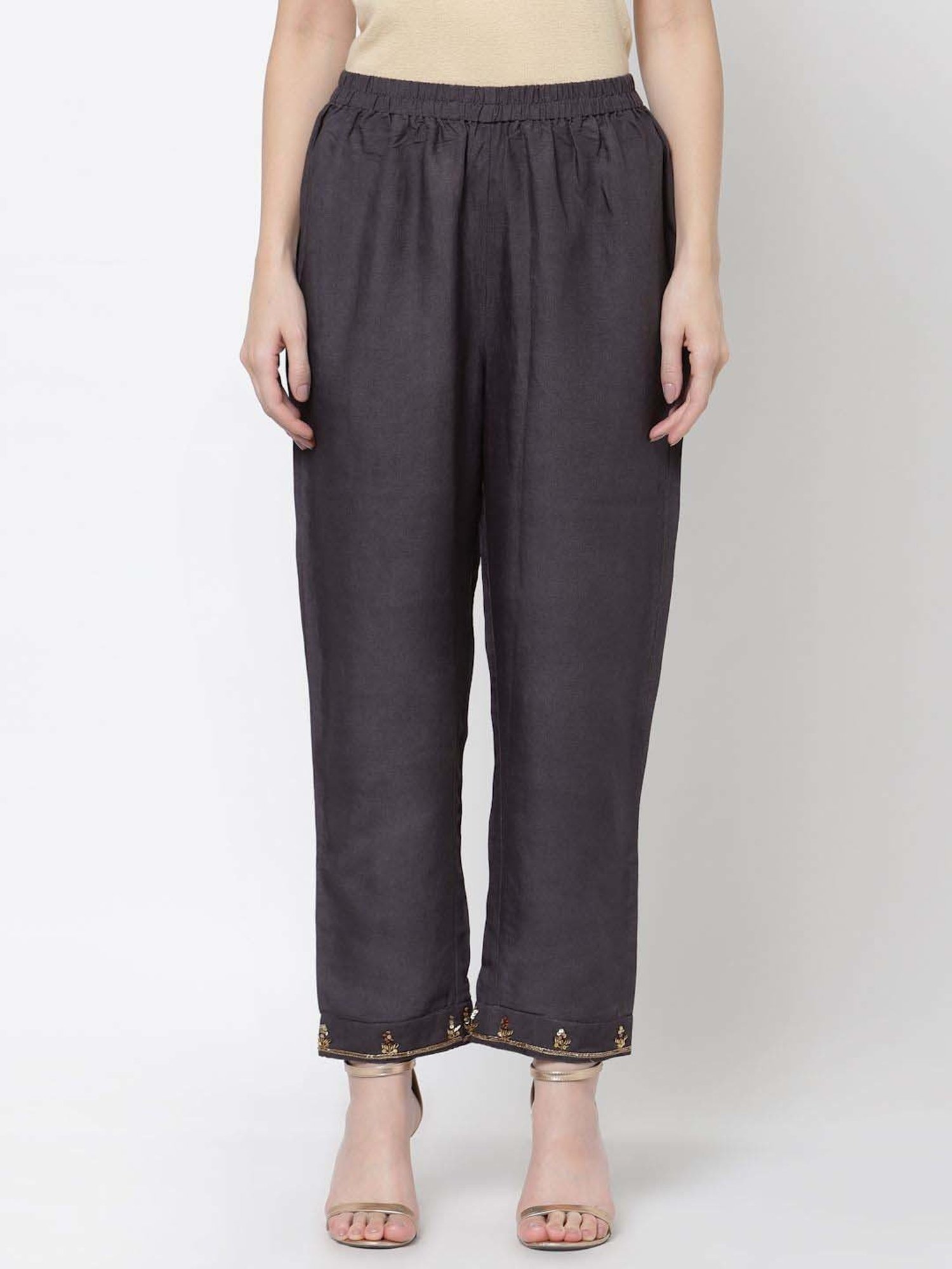 DART STUDIO Grey Linen Regular Fit Palazzos