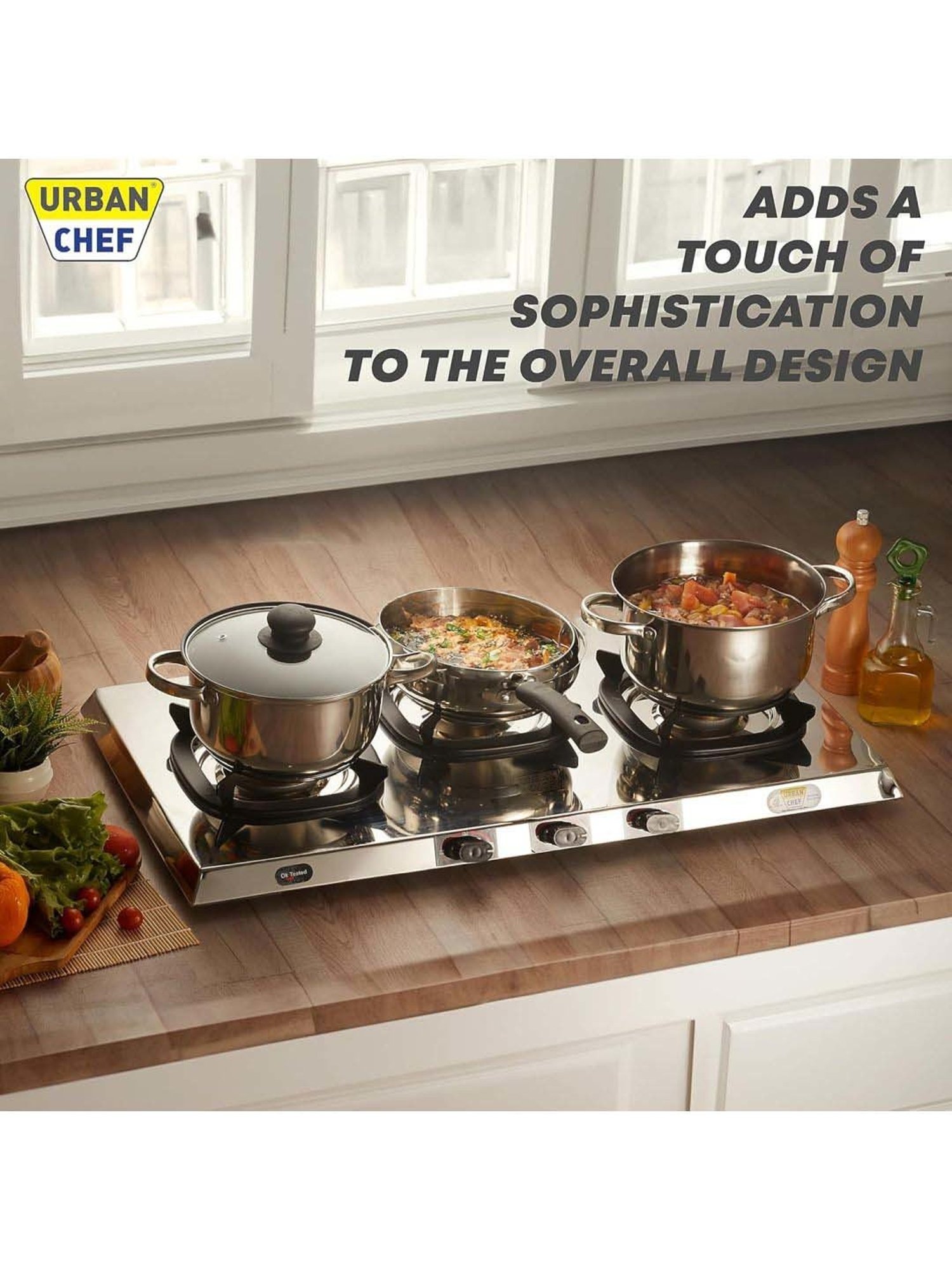 Urban Chef Gas Stove with 3 Burners ( Silver )