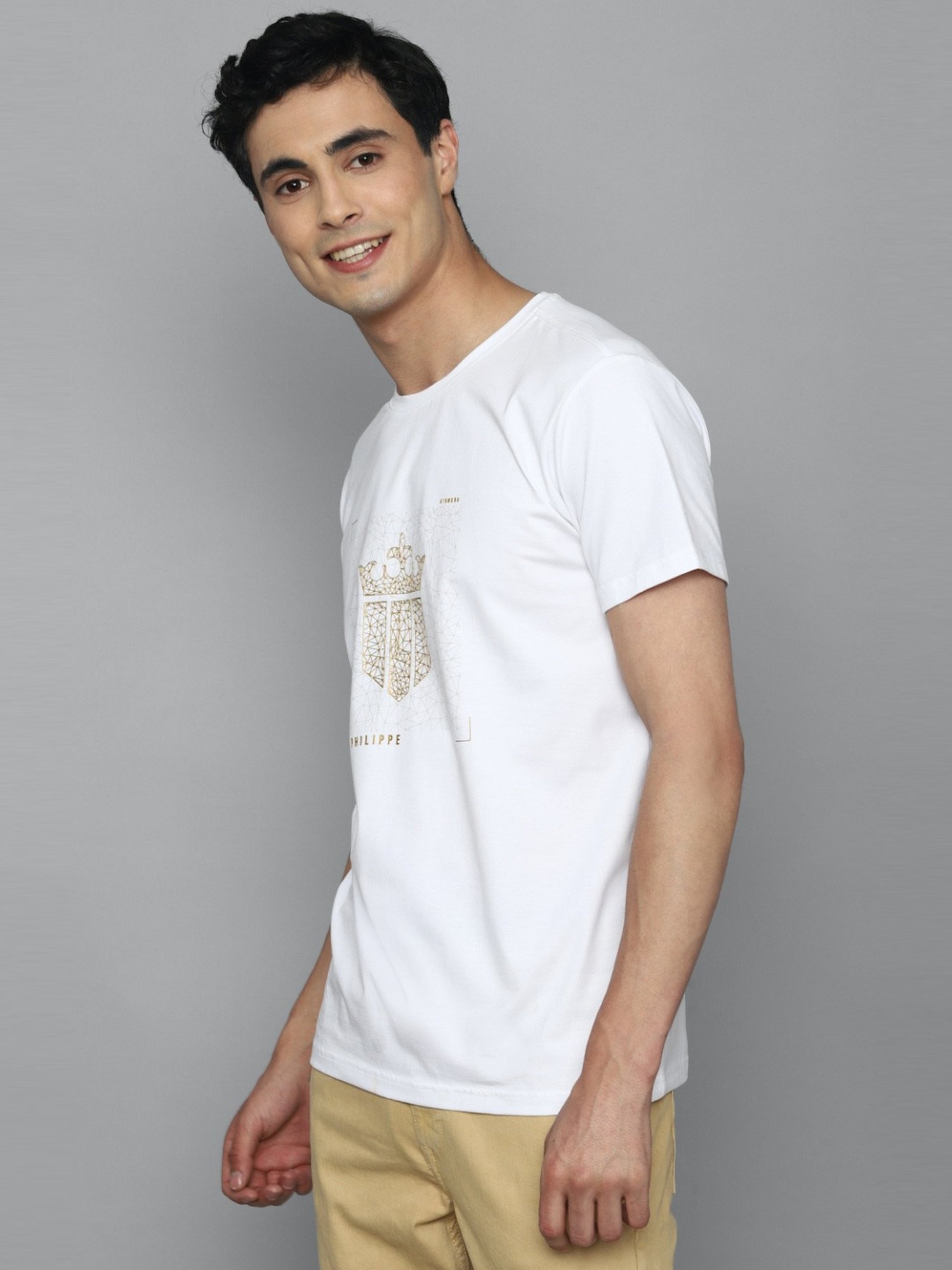Louis Philippe Sport White Cotton Slim Fit Printed T-Shirt